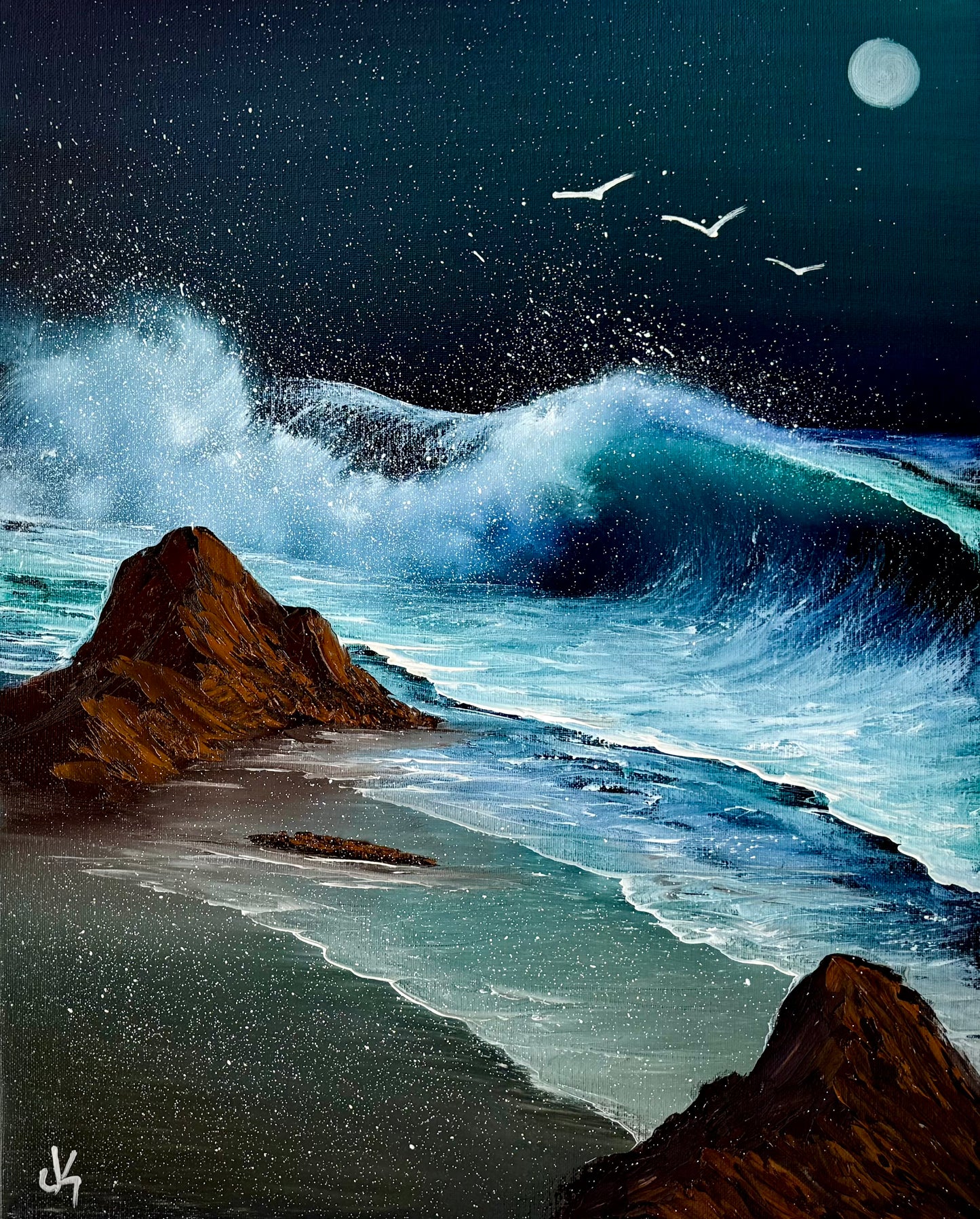 Painting #1988 - 16x20" Canvas - Crashing Wave Seascape painted 8-10-25