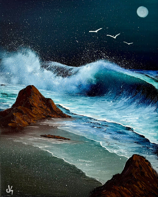 Painting #1988 - 16x20" Canvas - Crashing Wave Seascape painted 8-10-25