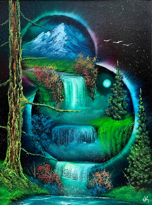 Painting #1731 - 18x24" Canvas - Double Portal Waterfall 3-3-25
