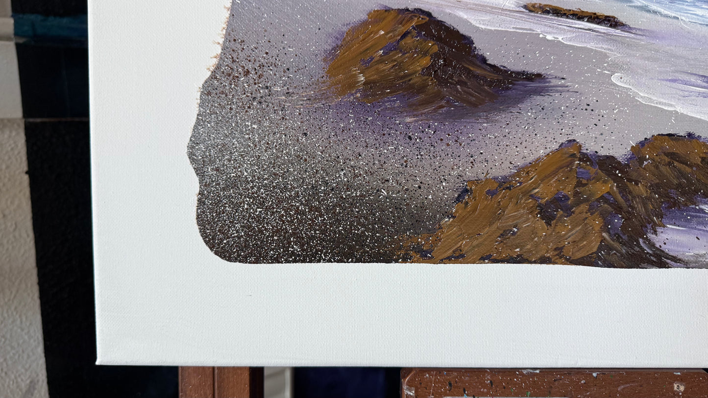 Painting #2032 - 16x20" Canvas - Oregon Coast Seascape on Oregon Stencil painted 9-1-25