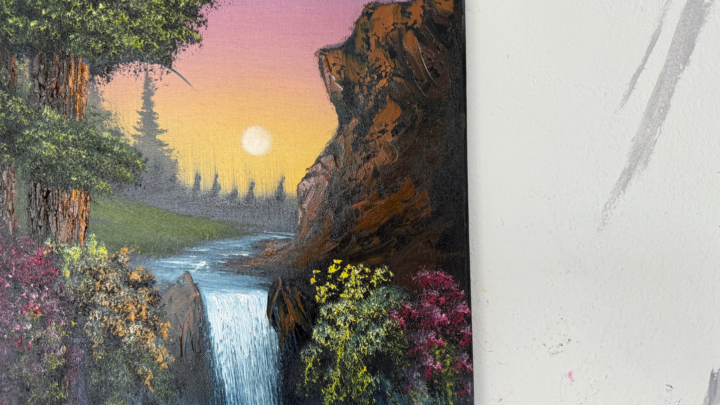 Painting #1979 - 16x20" Canvas - Sunset Waterfall painted 8-6-25