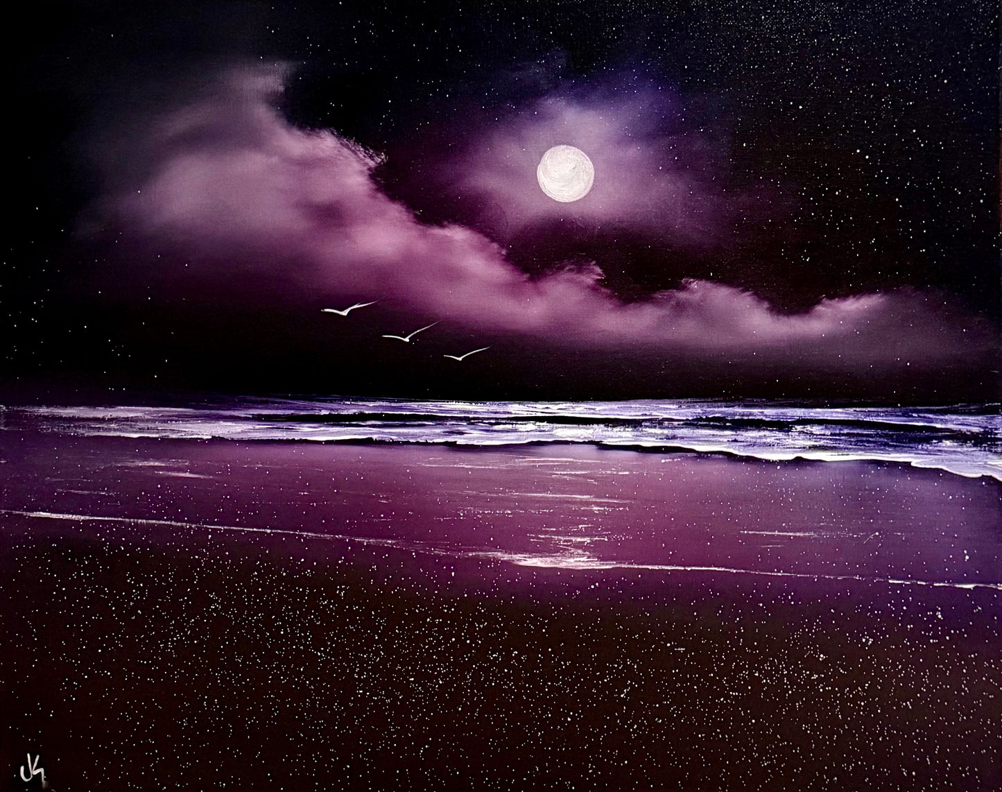 Painting #2308 - 16x20" Canvas - Night Seascape painted 2-26-26