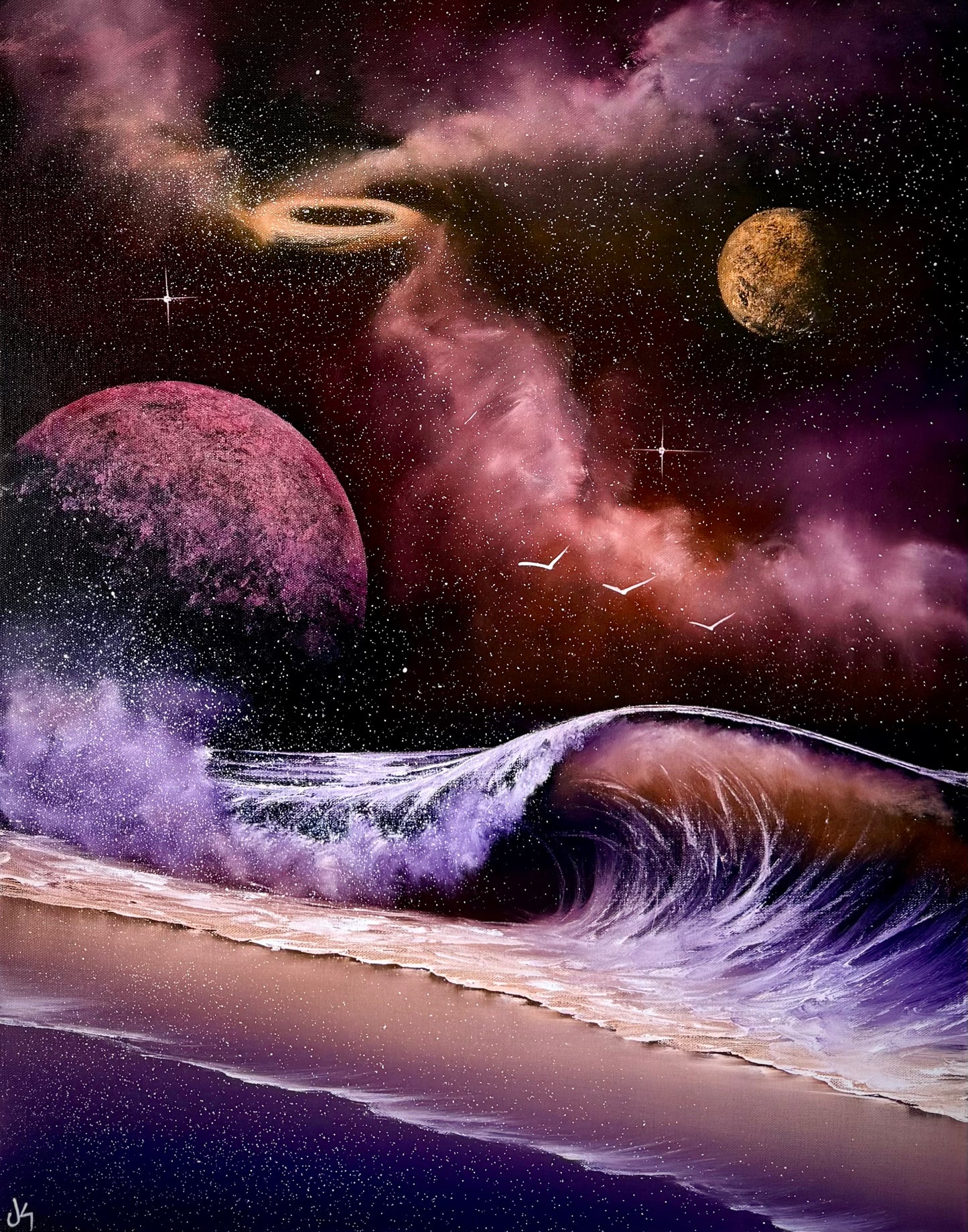 Painting #2452 - 22x28" Canvas - Galactic Seascape painted 5-22-26