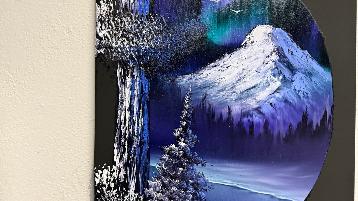 Painting #2033 - 16x20" Canvas - Northern Lights Seascape painted 9-1-25