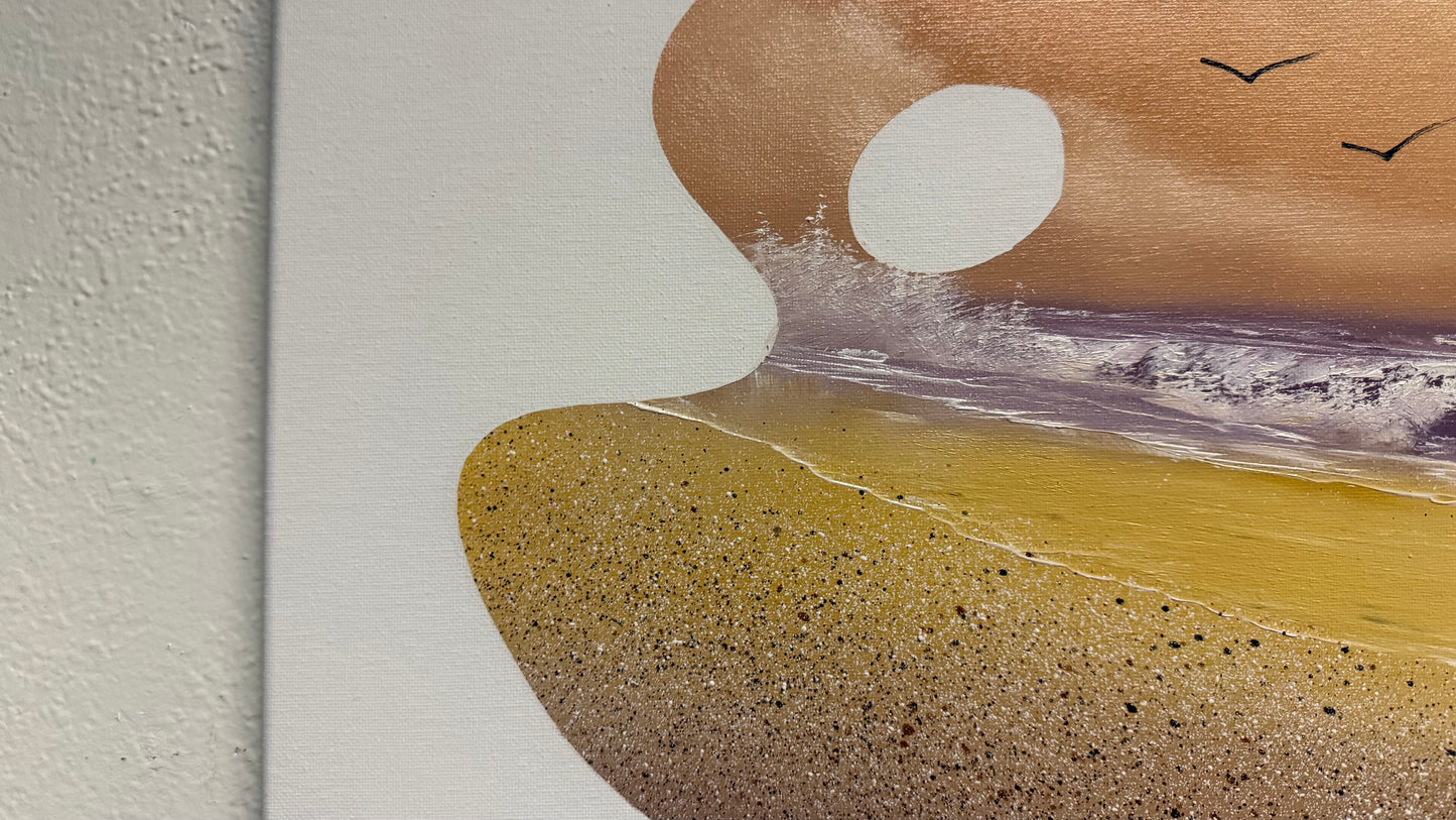 Painting #2044 - 16x20" Canvas - Sunset Seascape Palette Stencil painted 9-7-25