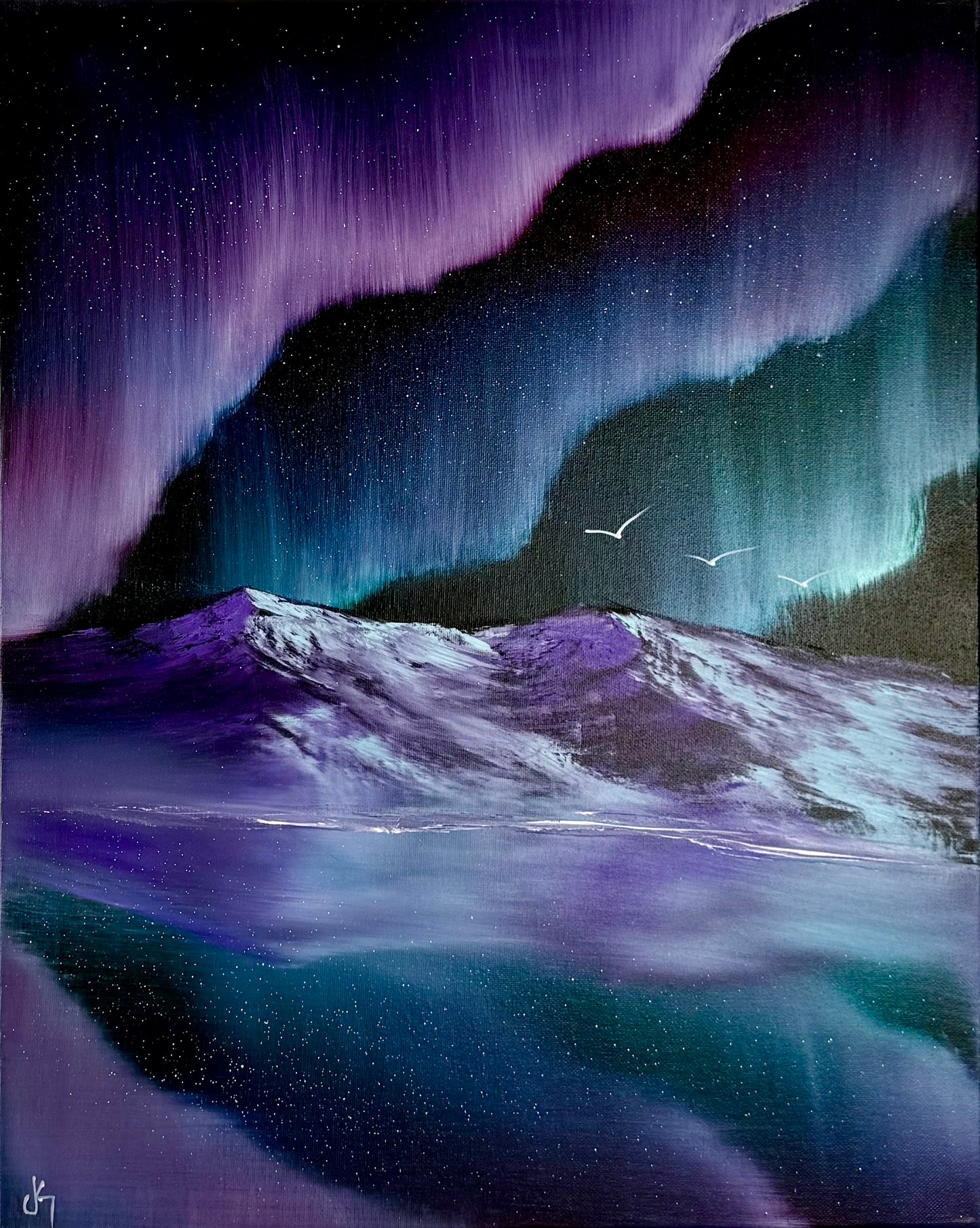 Painting #2185 - 16x20" Canvas - Aurora Mountain Landscape painted 12-13-25