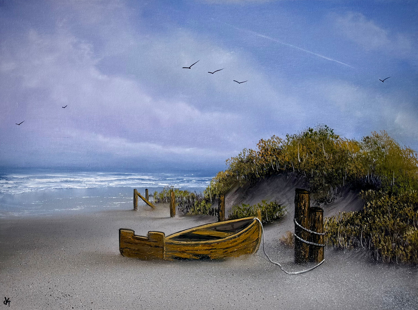 Painting #2425 - 18x24" Canvas - Old Boat Seascape painted 5-4-26