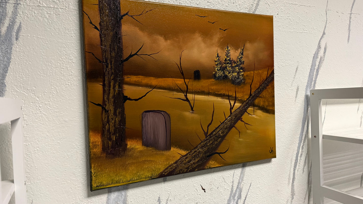 Painting #2051 - 16x20" Canvas - Halloween Landscape painted 9-12-25