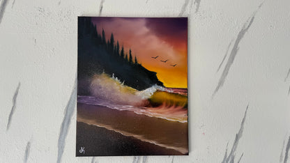 Painting #1975 - 16x20" Canvas - Sunset Oregon Coast Seascape painted 8-3-25