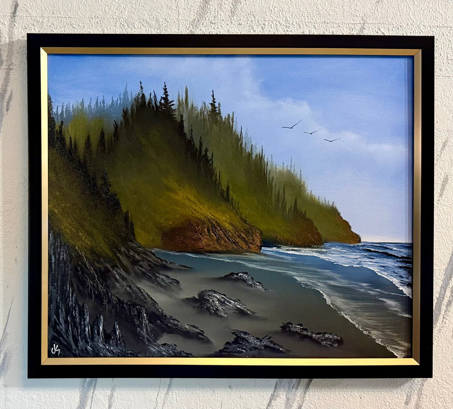 Painting #2416 - 20x24" Framed Canvas - Pacific Northwest Seascape painted 4-28-26
