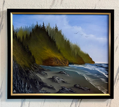 Painting #2416 - 20x24" Framed Canvas - Pacific Northwest Seascape painted 4-28-26