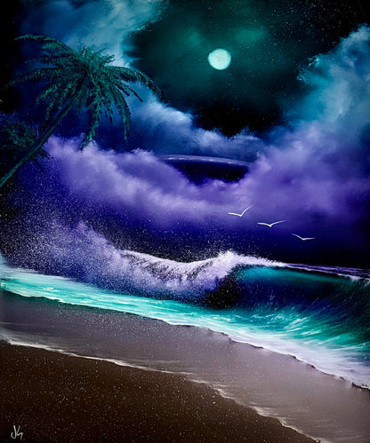 Painting #2163 - 20x24" Canvas - Palm Tree Seascape painted 11-29-25