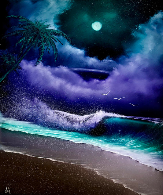 Painting #2163 - 20x24" Canvas - Palm Tree Seascape painted 11-29-25