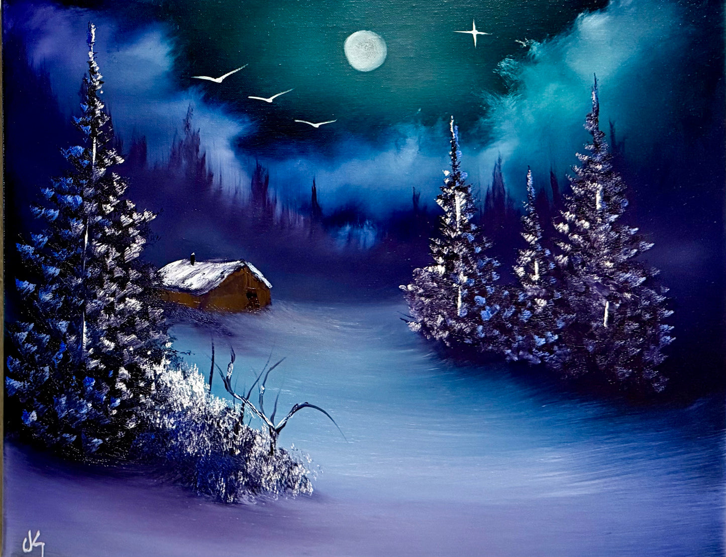 Painting #2176 - 16x20" Canvas - Christmas Tree Landscape painted 12-7-25