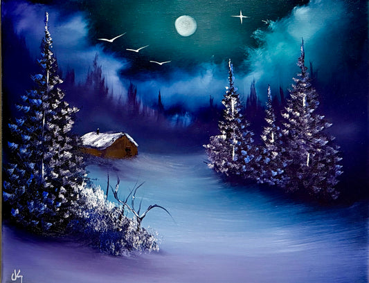 Painting #2176 - 16x20" Canvas - Christmas Tree Landscape painted 12-7-25