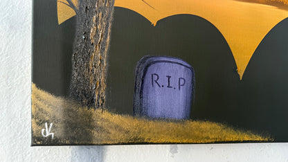 Painting #2048 - 16x20" Canvas - BAT Halloween Landscape painted 9-11-25
