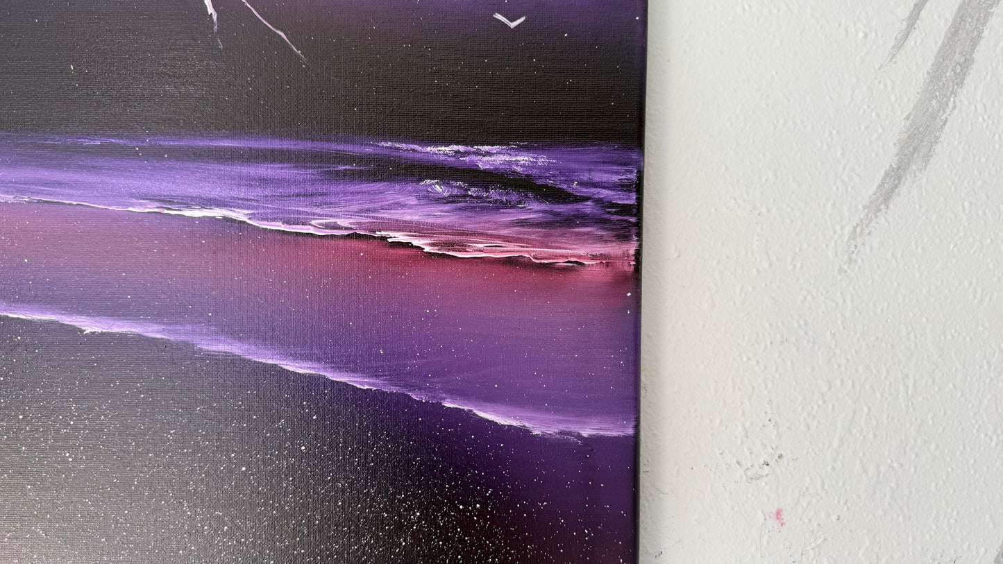 Painting #1974 - 16x20" Canvas - UFO Purple Seascape painted 8-2-25