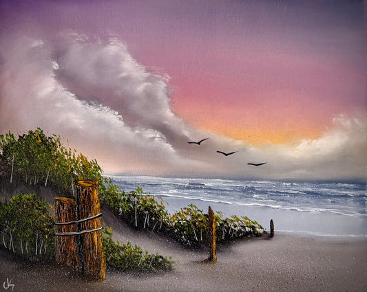 Painting #2480 - 16x20" Canvas - East Coast Sunset Seascape painted 6-6-26
