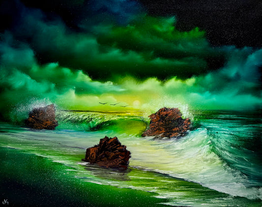 Painting #1649- 24x30" Pro Series Canvas - Sunrise Seascape painted 1-11-25