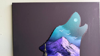 Painting #2012 - 16x20" Canvas - Wolf Stencil Landscape painted 8-22-25