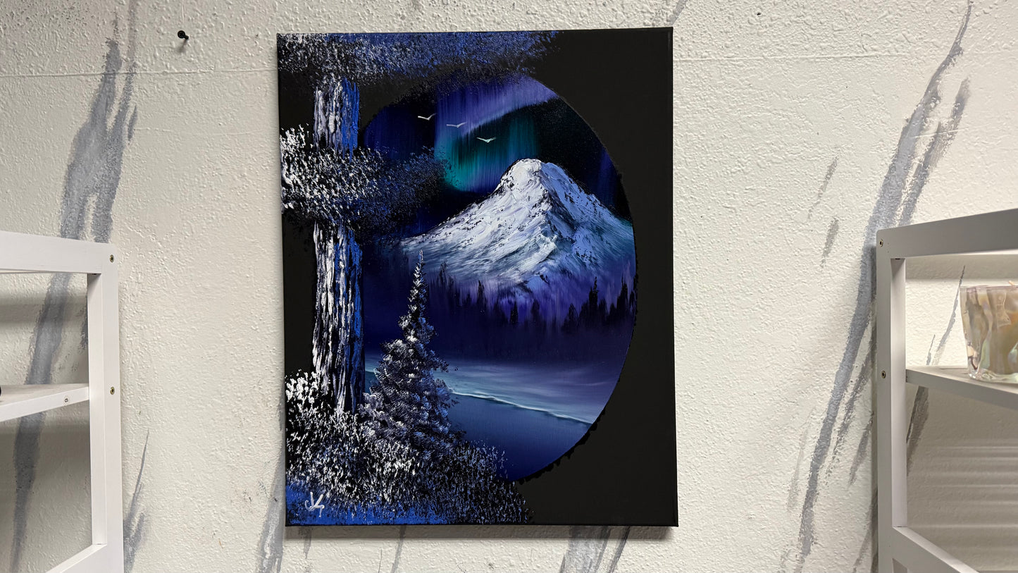 Painting #2033 - 16x20" Canvas - Northern Lights Seascape painted 9-1-25