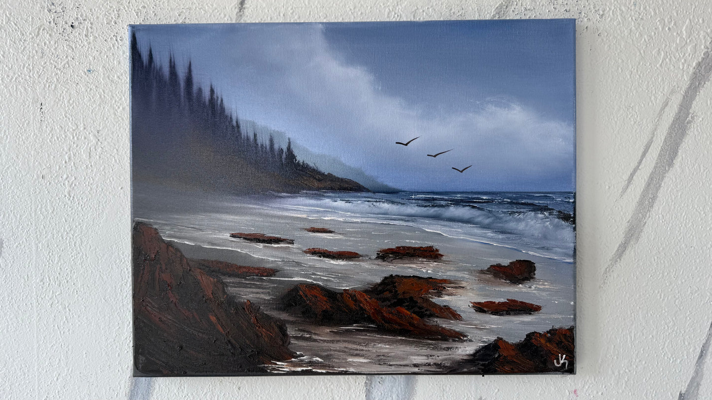 Painting #1993 - 16x20" Canvas - Rocky Oregon Coast Seascape painted 8-14-25