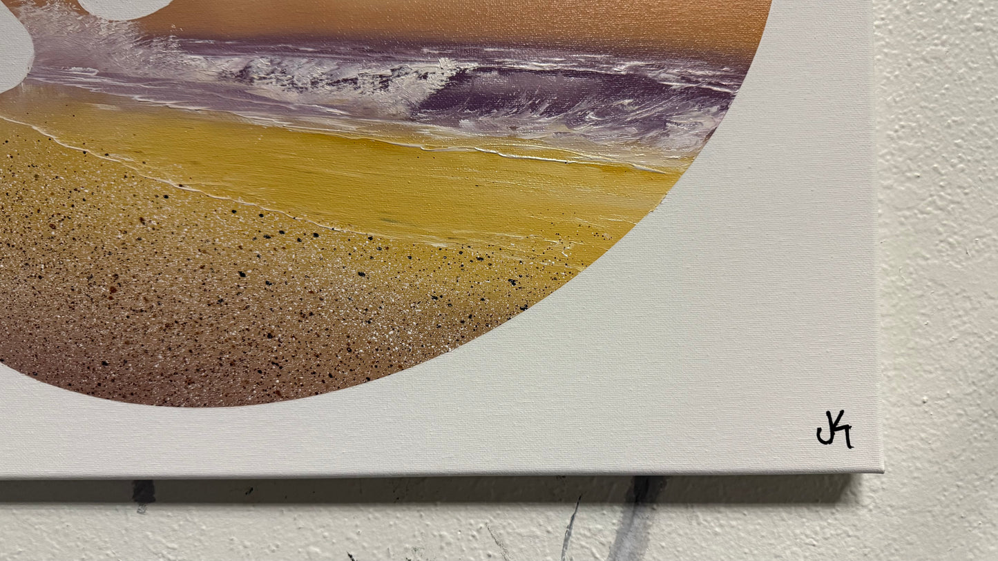 Painting #2044 - 16x20" Canvas - Sunset Seascape Palette Stencil painted 9-7-25