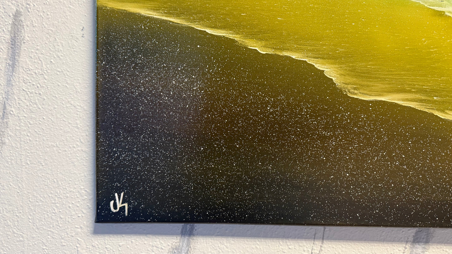 Painting #1977 - 22x28" Canvas - Aurora Mountain Seascape painted 8-4-25