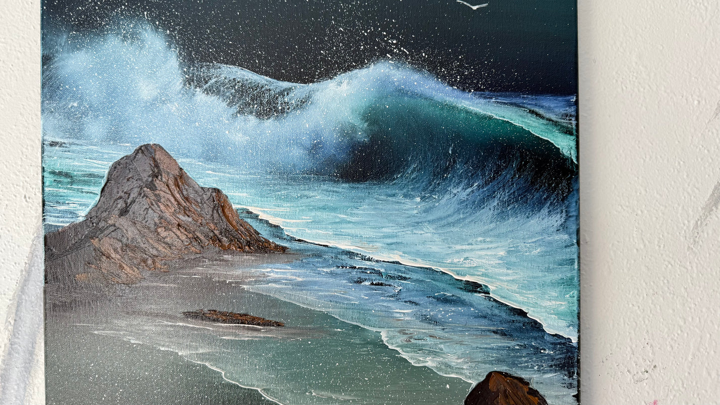 Painting #1988 - 16x20" Canvas - Crashing Wave Seascape painted 8-10-25