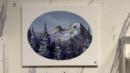 Painting #2026 - 16x20" Canvas - Mt Hood Landscape Oval painted 8-29-25