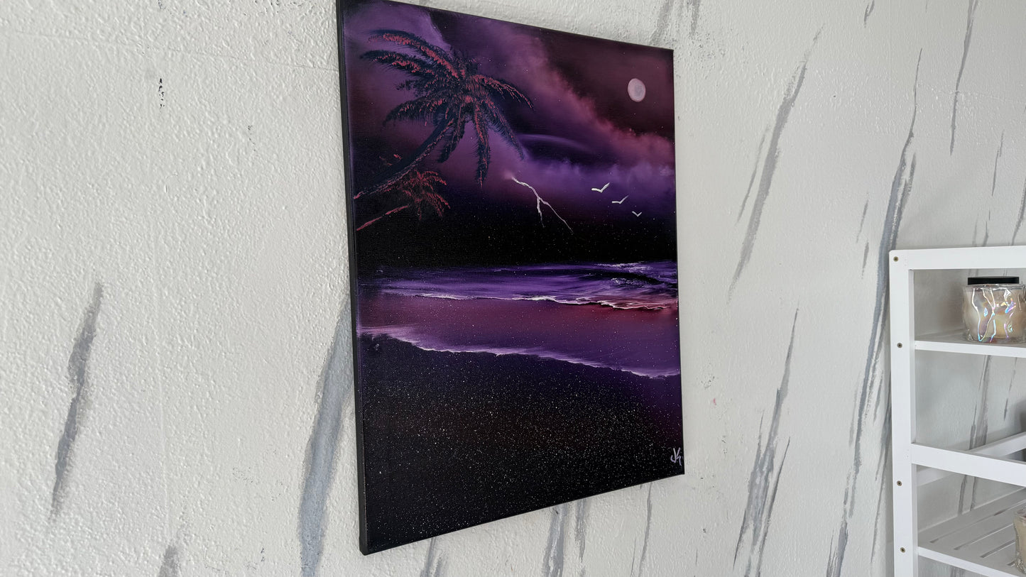 Painting #1974 - 16x20" Canvas - UFO Purple Seascape painted 8-2-25