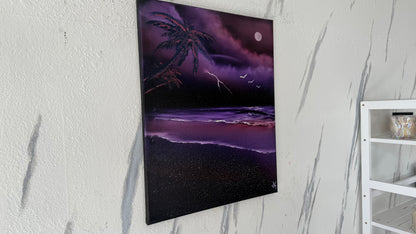 Painting #1974 - 16x20" Canvas - UFO Purple Seascape painted 8-2-25