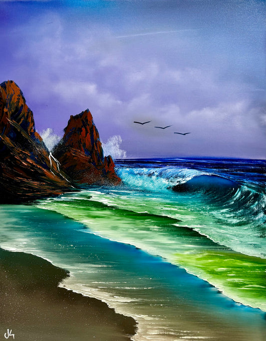 Painting #1711 - 22x28" Canvas - Rocky Shores Seascape painted 2-20-25