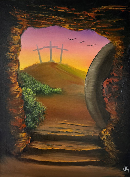 Painting #1809 - 18x24" Canvas - Easter Resurrection with Black Frame included painted 4-20-25