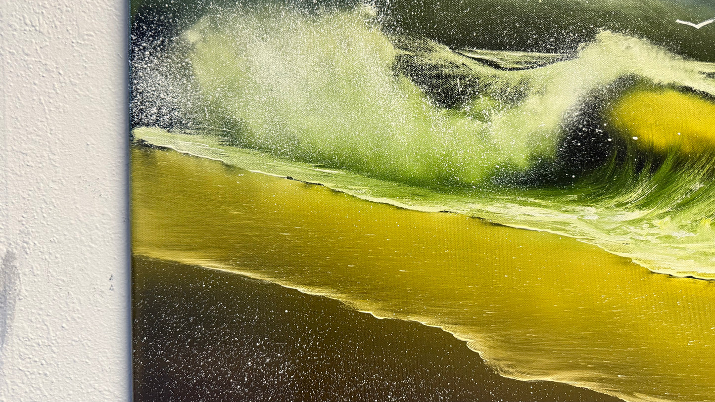 Painting #1977 - 22x28" Canvas - Aurora Mountain Seascape painted 8-4-25