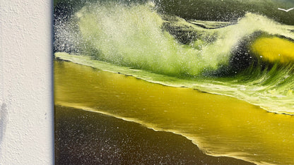 Painting #1977 - 22x28" Canvas - Aurora Mountain Seascape painted 8-4-25