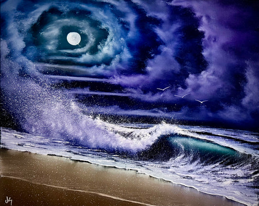 Painting #2284 - 16x20" Canvas - Clouds Staircase Seascape painted 2-12-26