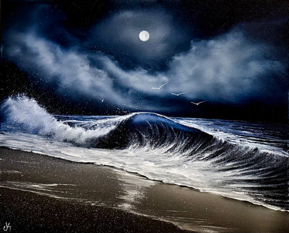 Painting #2338 - 16x20" Canvas - Night Oregon Coast Seascape painted 3-15-26