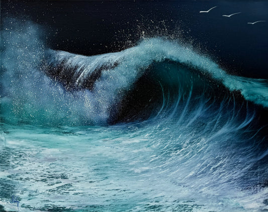 Painting #1829 - 16x20" Canvas - Crashing Wave painted 5-2-25