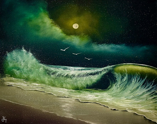 Painting #2493 - 16x20" Canvas - Crashing Wave Seascape painted 6-22-26