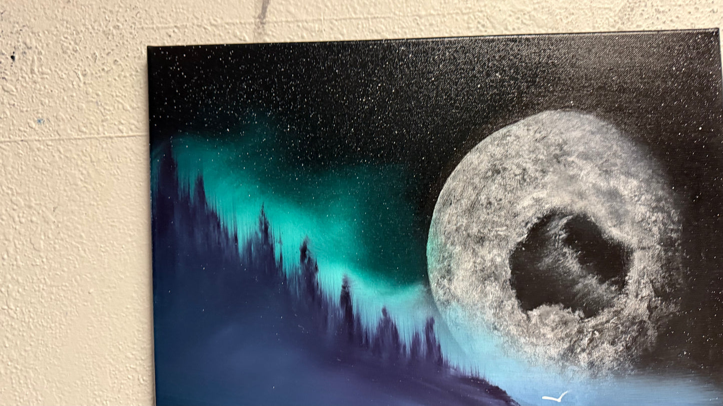 Painting #2007 - 18x24" Canvas - Full Moon Seascape painted 8-18-25