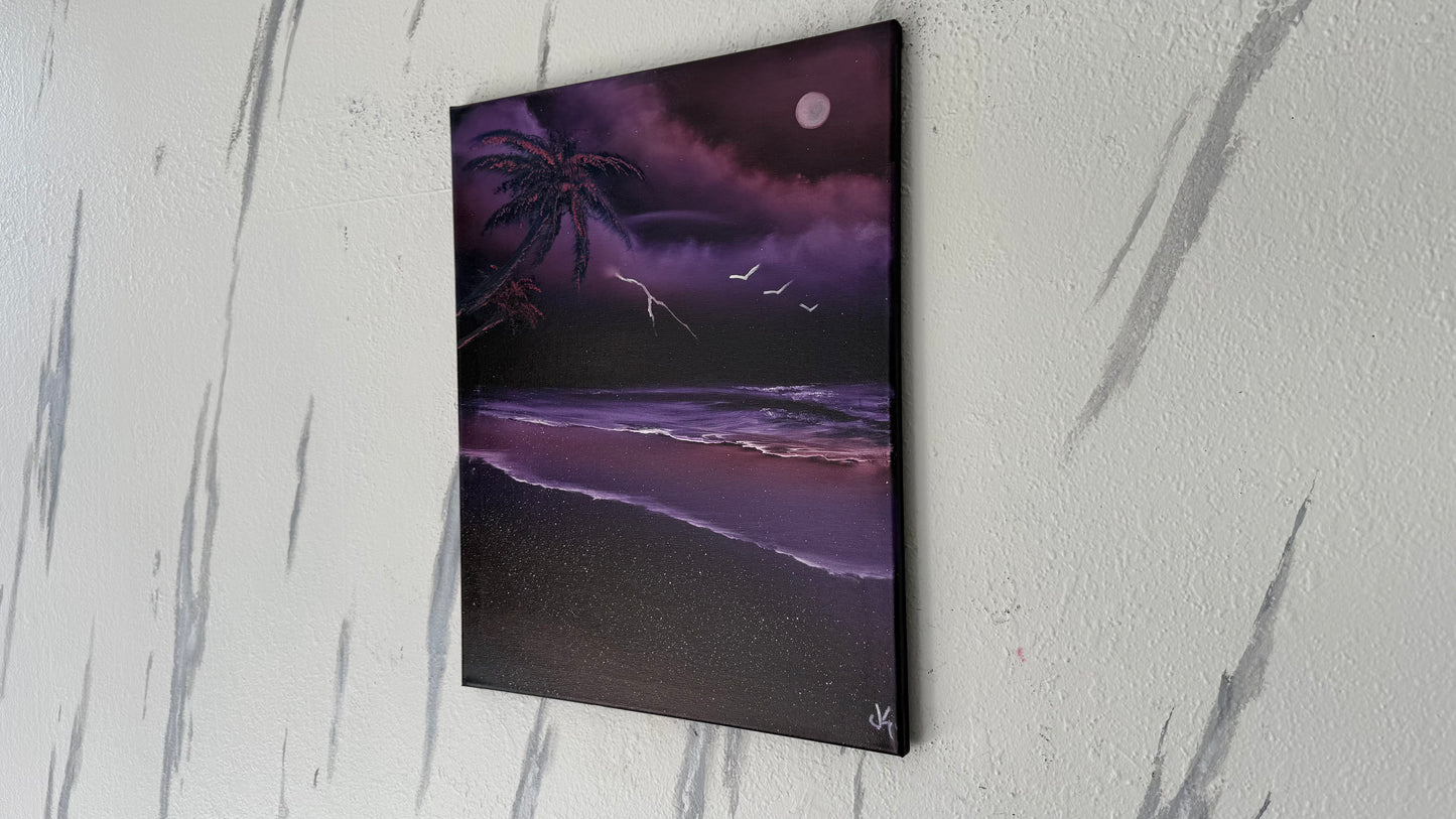 Painting #1974 - 16x20" Canvas - UFO Purple Seascape painted 8-2-25
