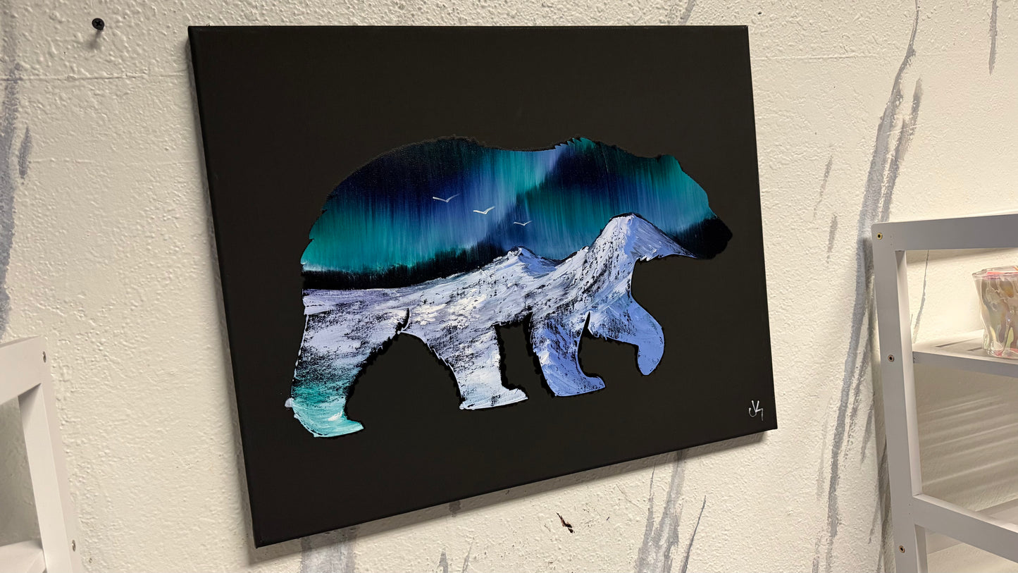 Painting #2030 - 16x20" Canvas - Grizzly Bear Landscape painted 8-30-25