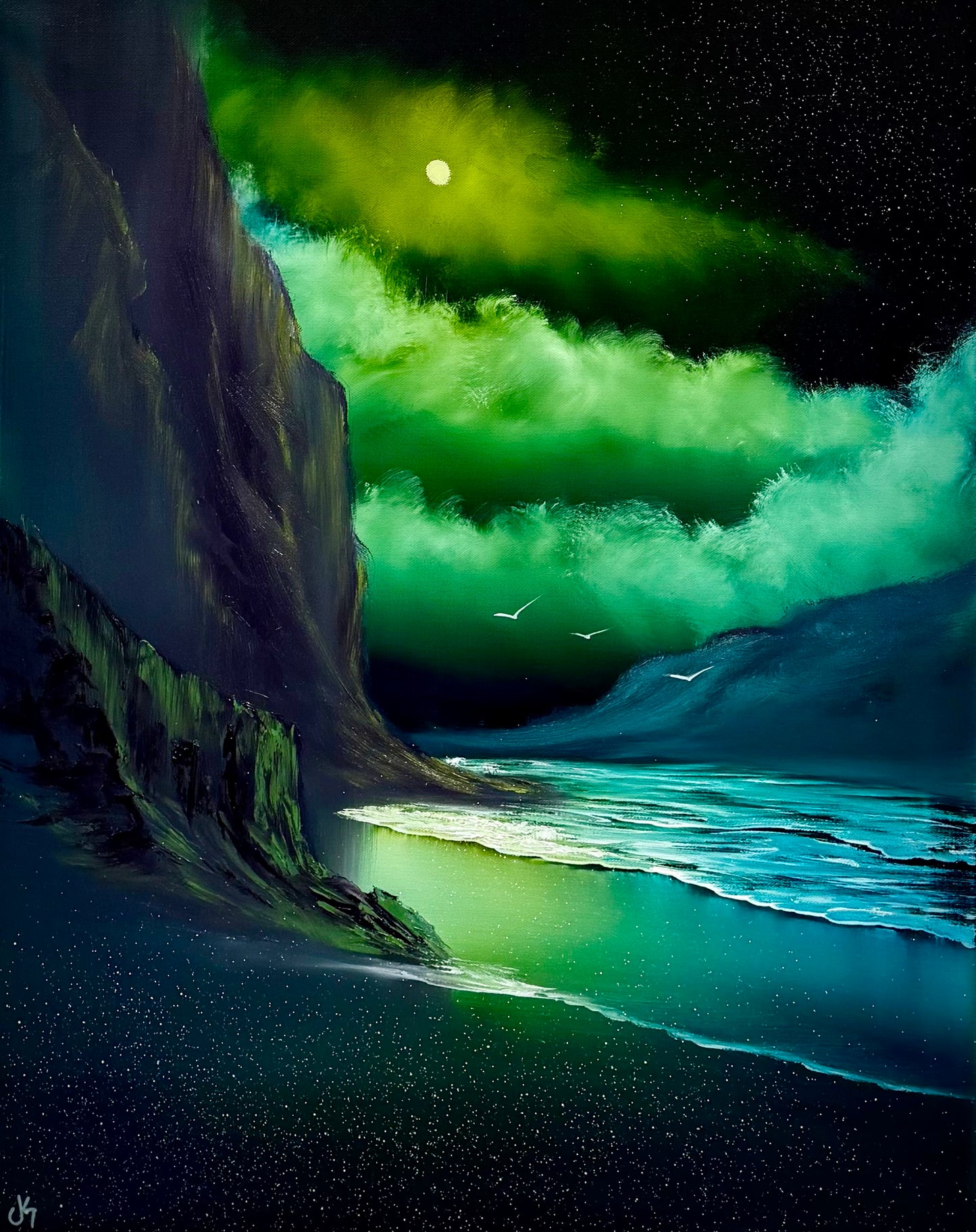 Painting #2569 - 22x28" Canvas - Night Seascape painted on 8-27-26