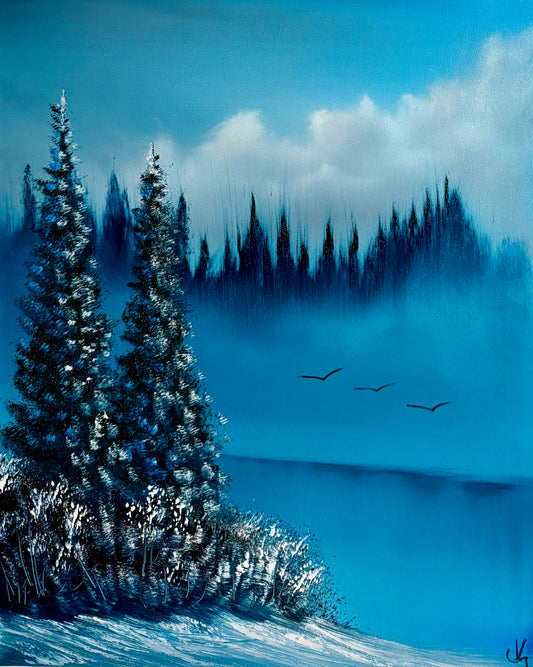Painting #1667 - 16x20" Canvas - Winter Landscape painted 1/21/25