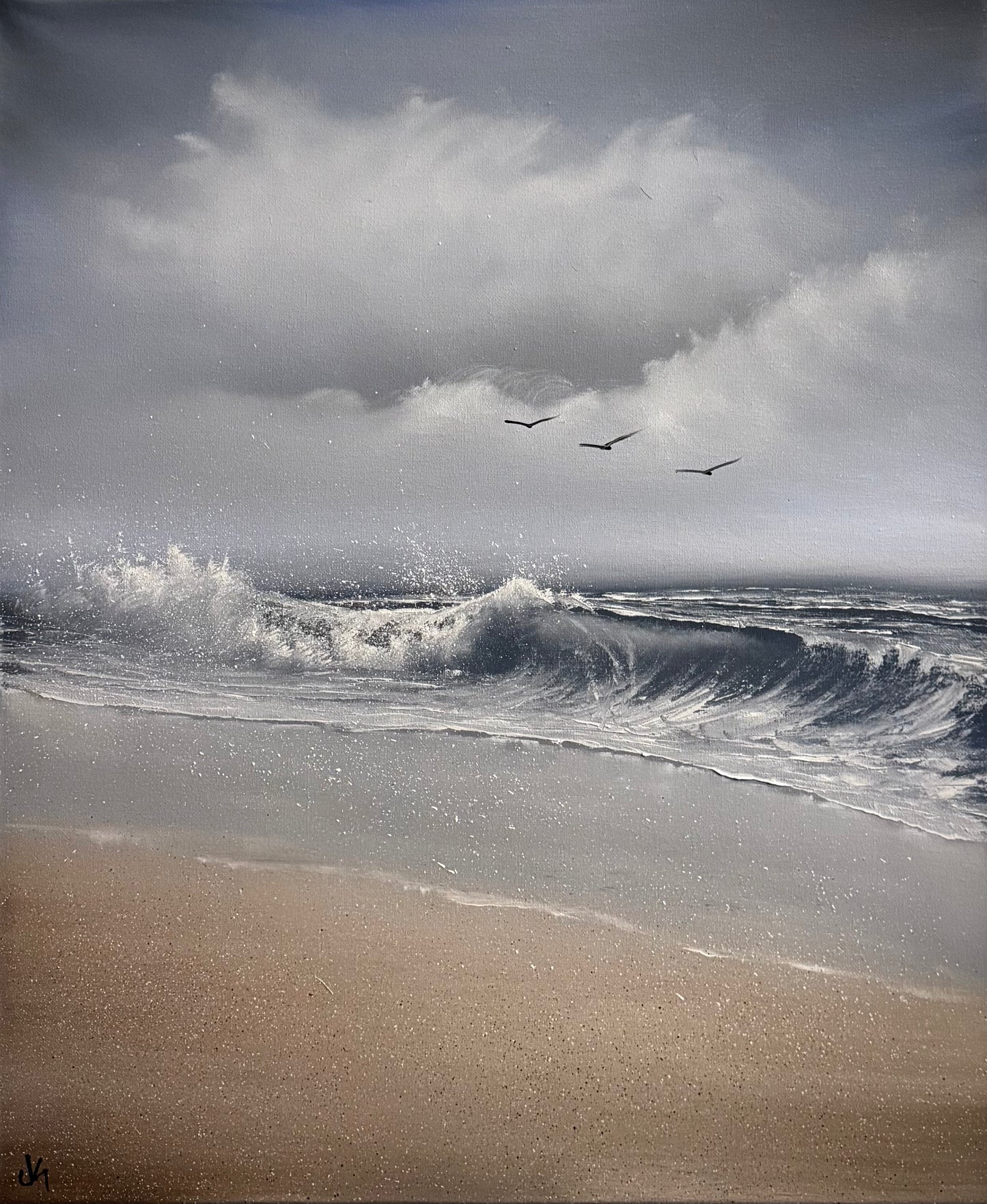 Painting #2288 - 20x24" Canvas - Cattails Seascape painted 2-14-26