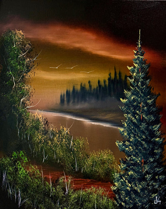 Painting #1788 - 16x20" Canvas - Sunset River painted 4-9-25