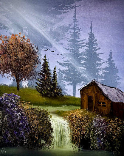 Painting #2444 - 16x20" Canvas - Waterfall Landscape painted 5-18-26