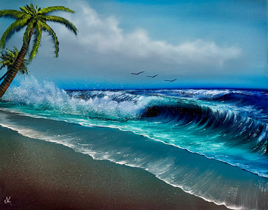Painting #1791 - 22x28" Canvas - Tropical Seascape painted 4-11-25