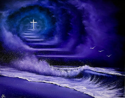 Painting TBD - Cloud Staircase Seascape with Cross painted TBD